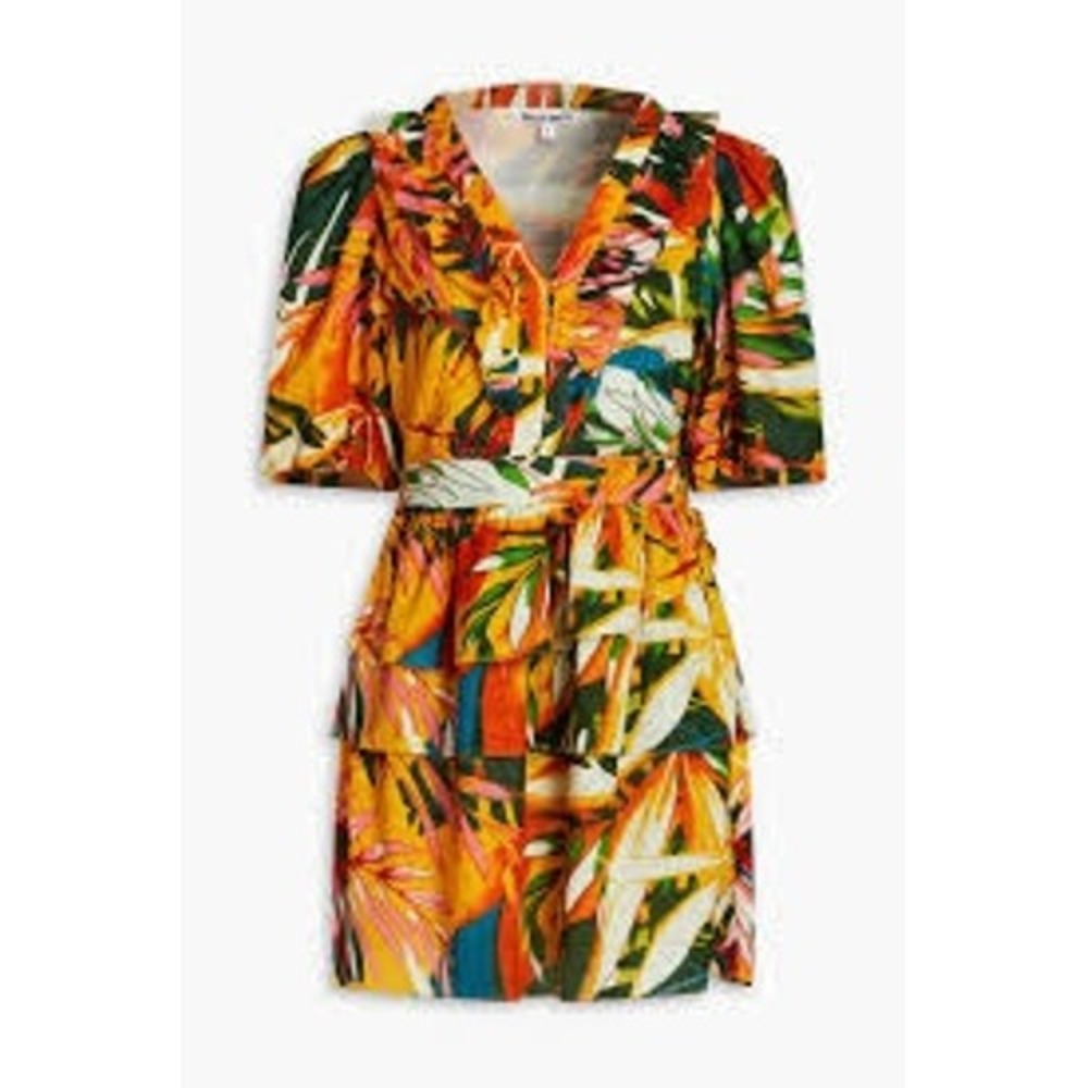 Walter Baker Dress Womens 6 Multicolor Tropical Palm Print Ruffle Mini W71469